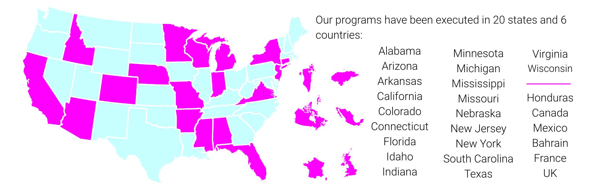 Our programs haven executed in 20 states and 6 countries