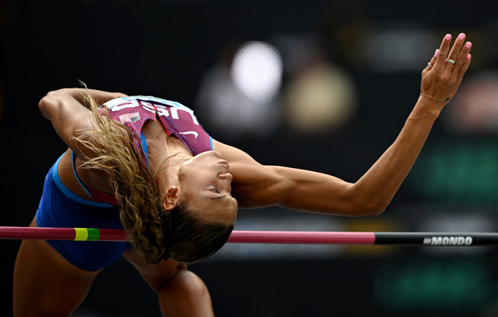 Athletics - World Athletics Championship - Women's Heptathlon - National Athletics, Budapest, Hungary - August 19, 2023 Anna Hall of the U.S. in action during the High Jump REUTERS/Dylan Martinez