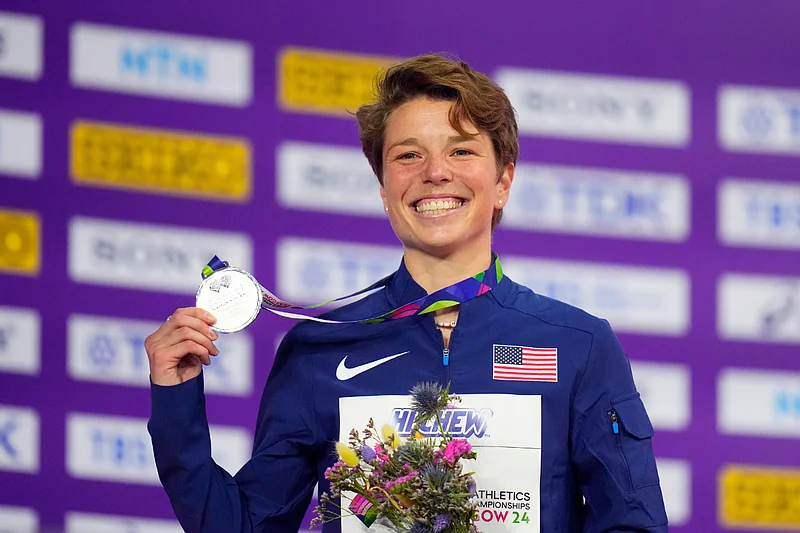 Nikki Hiltz holds there silver medal at the 2024 World Championships