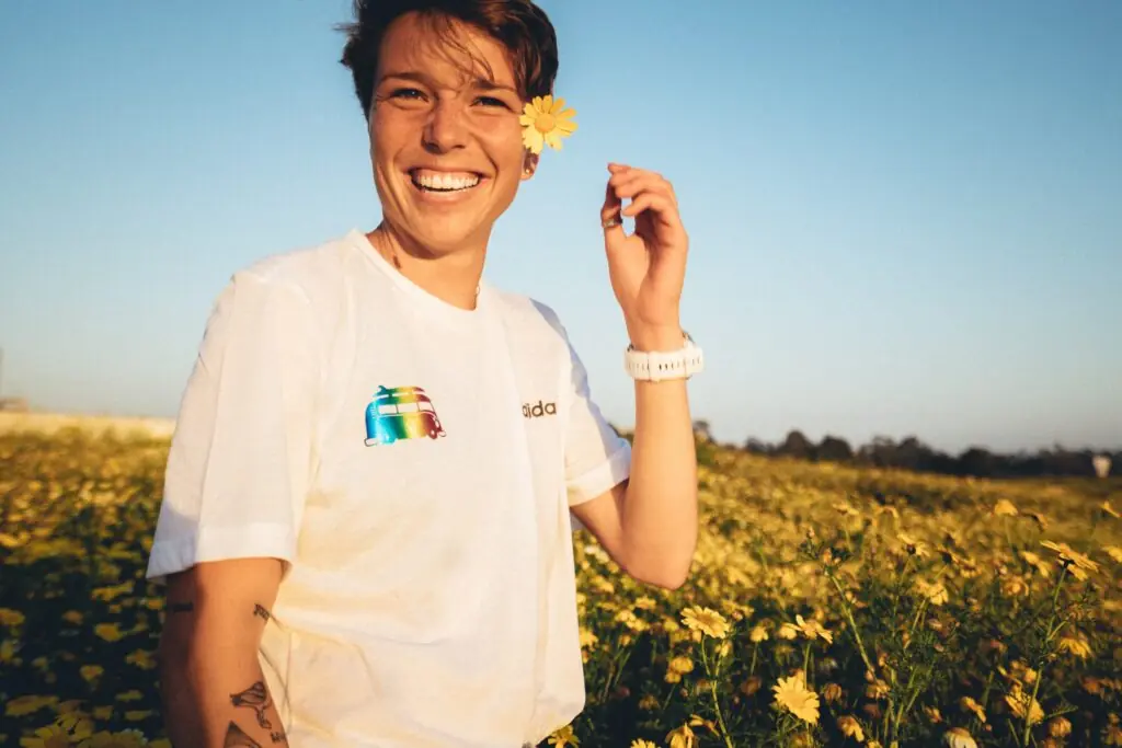 Hiltz in a field of flowers