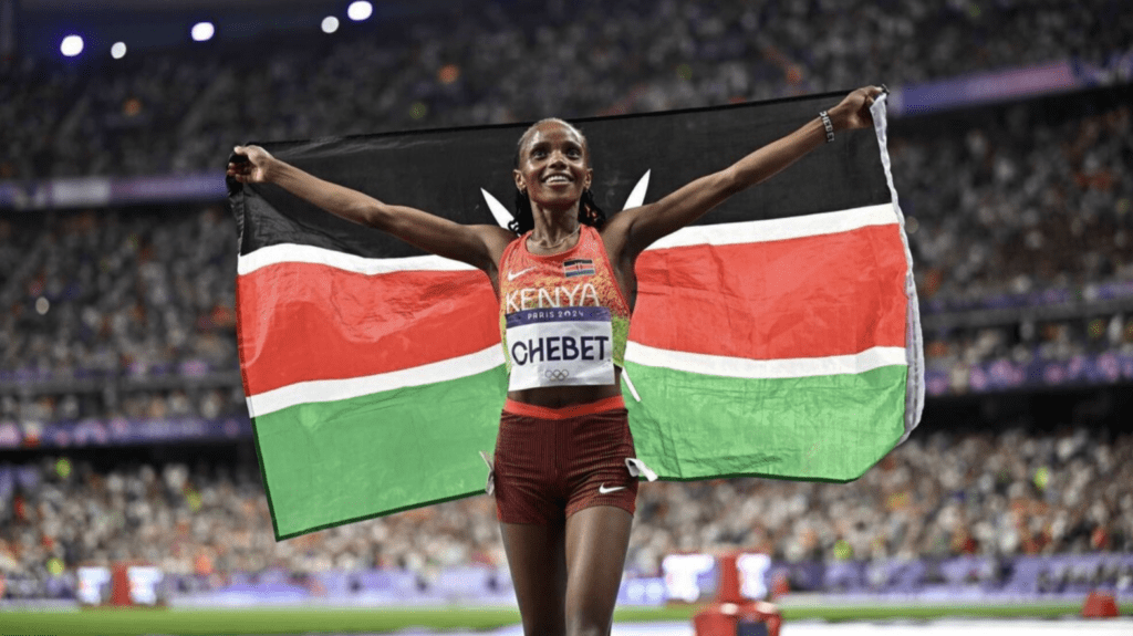 Beatrice Chebet after winning the 10k in the 2024 Paris Olympic games