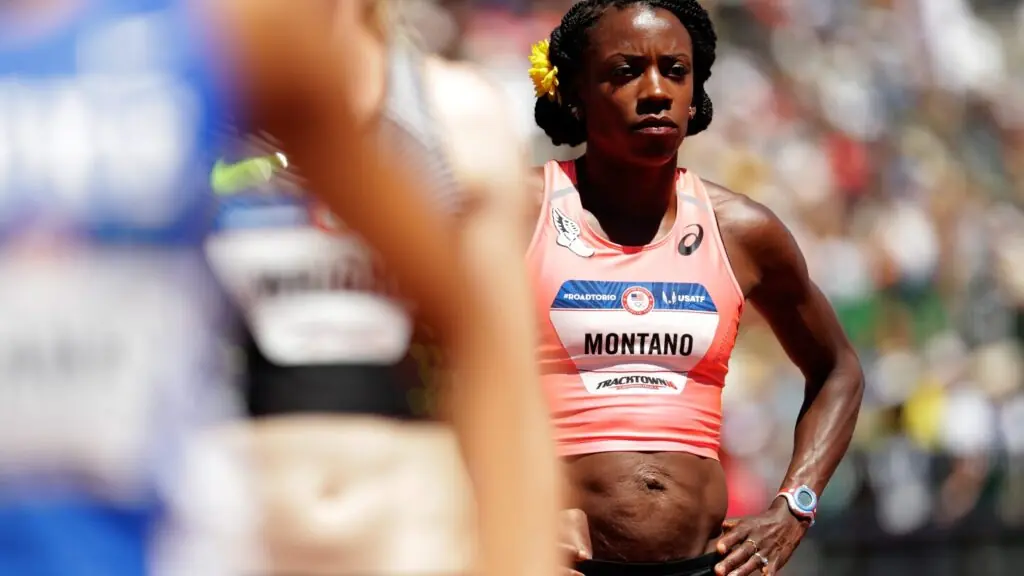 Montaño at the start line of the 800m at the USA Olympic Trials